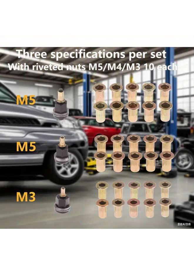 3 In 1 Carbon Steel Riveting Tool Set With 30 Rivets M3 M4 M5 Nozzles Heavy Duty Rivet Gun - Image 1