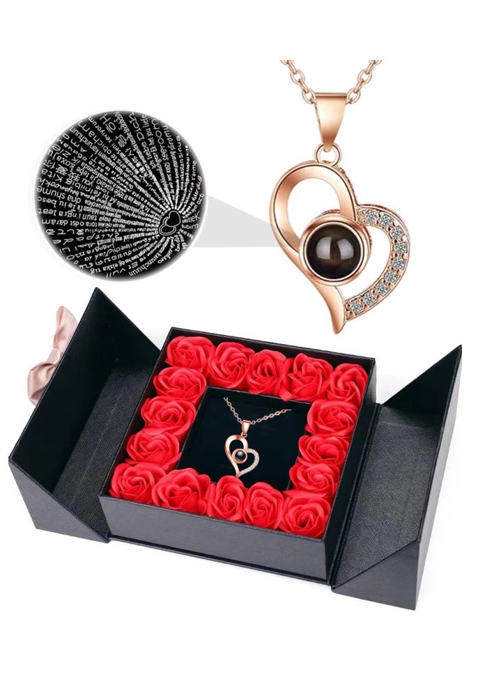 Preserved Rose Gifts Set Includes 925 Sterling Silver Necklace with Mom Design, Mother's Day Birthday Gifts - Image 1