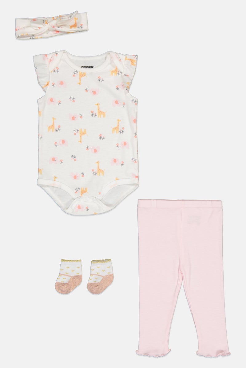 Joe Boxer Toddlers Girl 4 Pieces Romper, Pants, Socks And Headband Set, Multicolor - Image 3