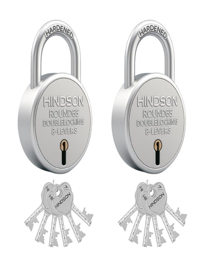 Hindson Round 65 Durable Rust Resistant Locks with 6 Keys Each - Pack of 2 - Image 1
