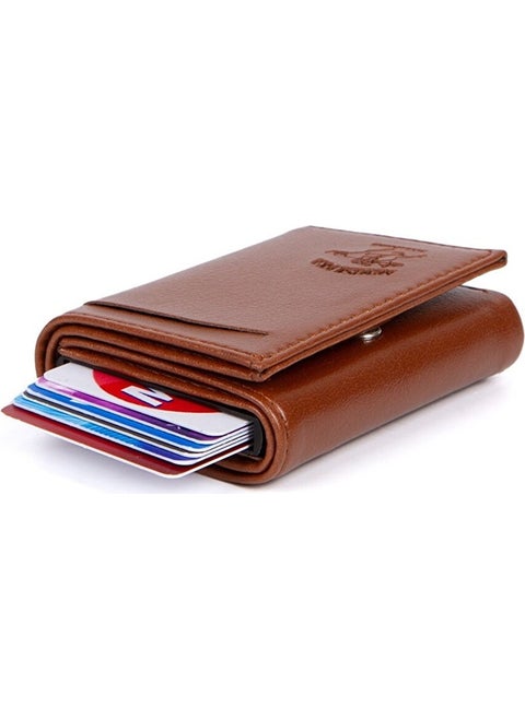 Tan Patterned Unisex Wallet and Card Holder with Mechanism