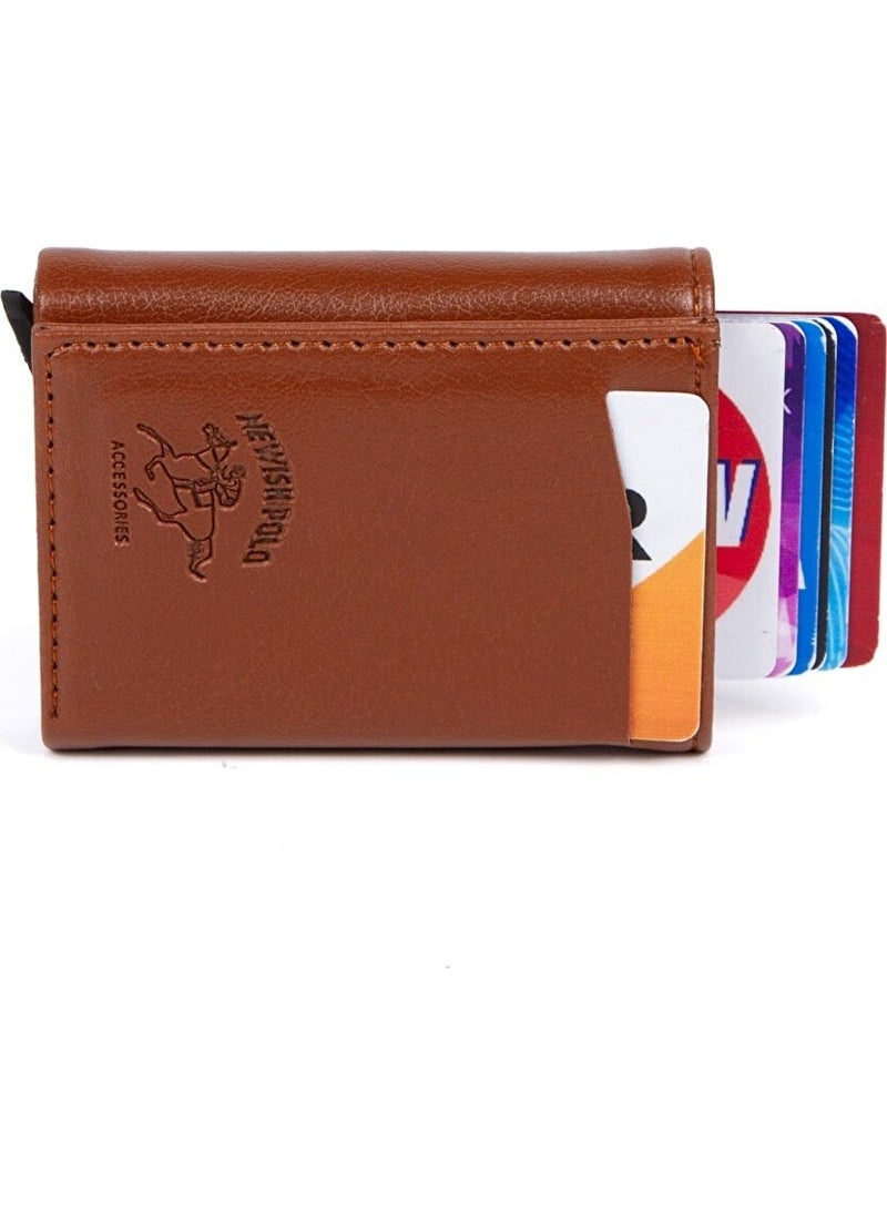 Tan Patterned Unisex Wallet and Card Holder with Mechanism