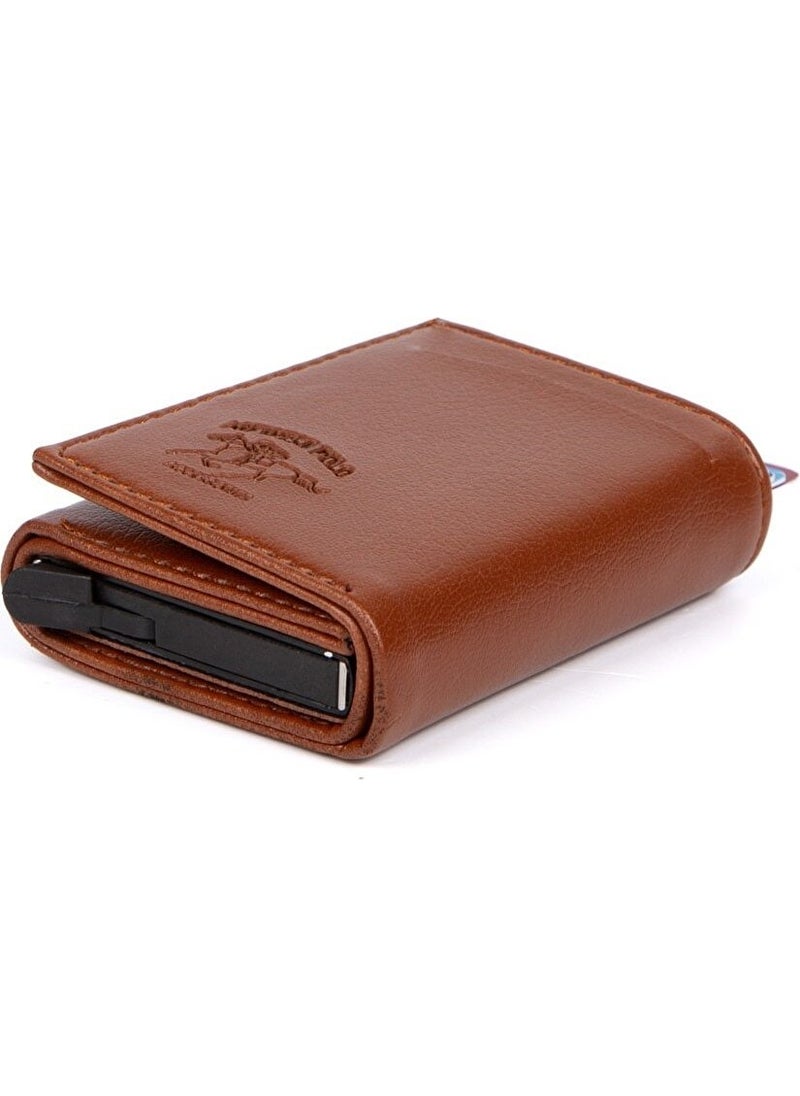 Tan Patterned Unisex Wallet and Card Holder with Mechanism