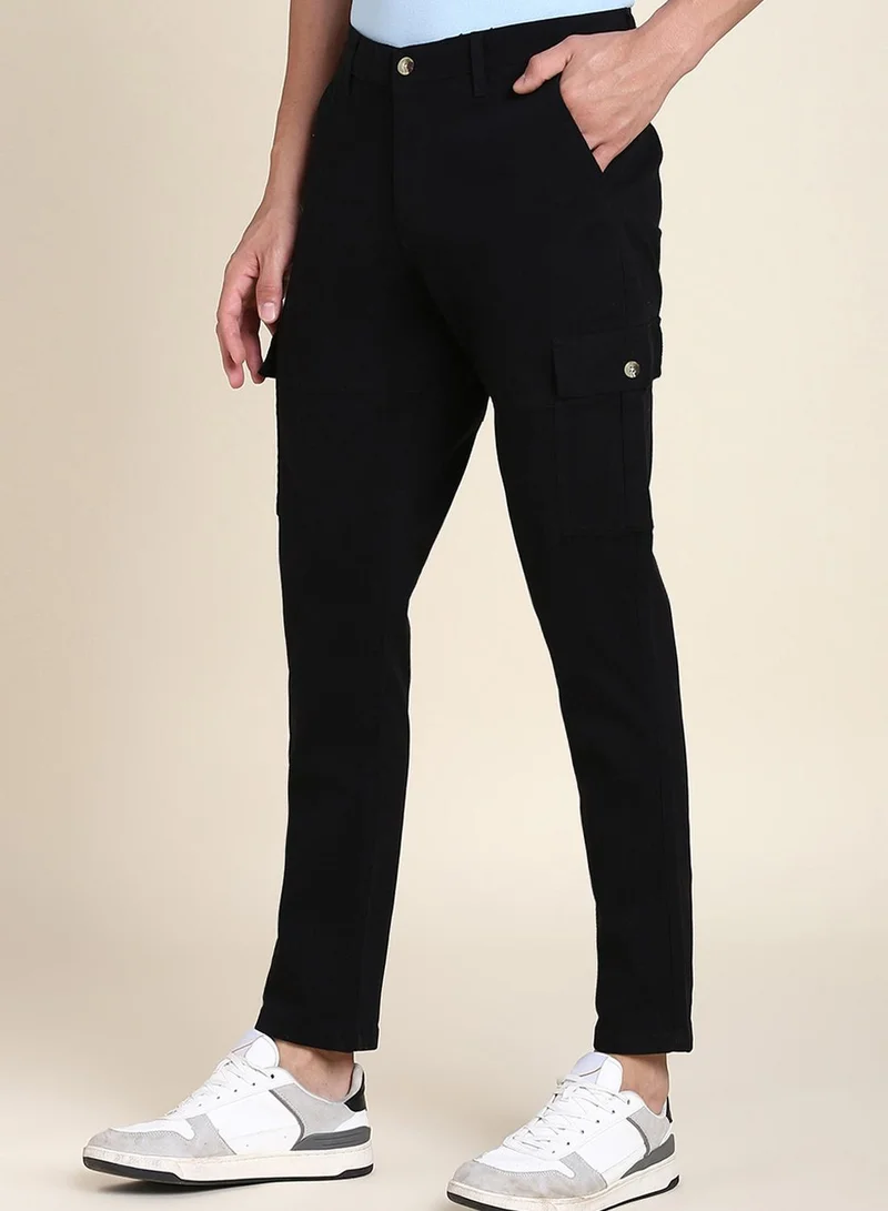 Dennis Lingo Black Casual Trousers for Men - Slim Fit, Cotton Lycra
