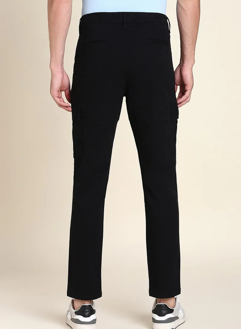 Dennis Lingo Black Casual Trousers for Men - Slim Fit, Cotton Lycra