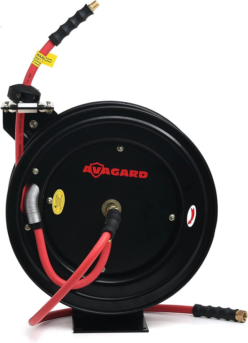 BluBird AVAGARD AVGR3850 Metal Retractable Hose Reel with Premium 38 x 50 Rubber Air Hose 20 Lighter 100 Rubber SuperLight SuperStrong Flexible Range 40F to 180F - Image 1