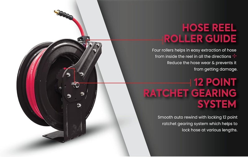 BluBird AVAGARD AVGR3850 Metal Retractable Hose Reel with Premium 38 x 50 Rubber Air Hose 20 Lighter 100 Rubber SuperLight SuperStrong Flexible Range 40F to 180F - Image 5