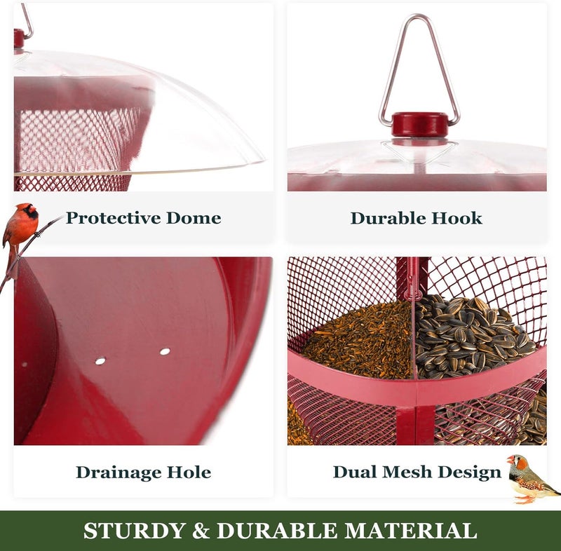 Kingsyard Bird Feeder for Outside, Dual-Use Metal Mesh Wild Bird Feeder with Weatherproof Dome Dual, 2.5 lbs Seed Capacity for Finch Cardinal - Image 4