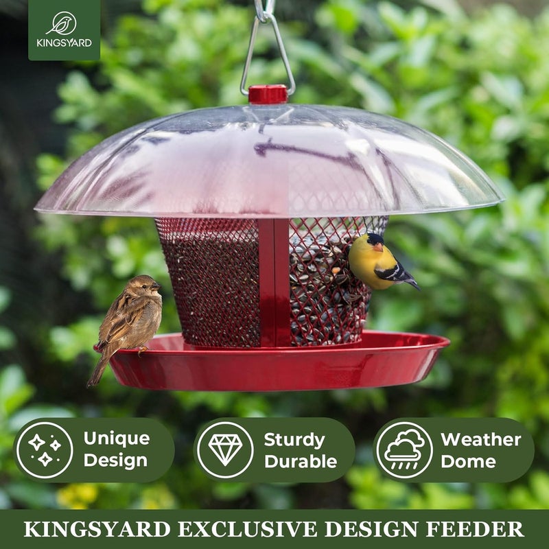 Kingsyard Bird Feeder for Outside, Dual-Use Metal Mesh Wild Bird Feeder with Weatherproof Dome Dual, 2.5 lbs Seed Capacity for Finch Cardinal - Image 2