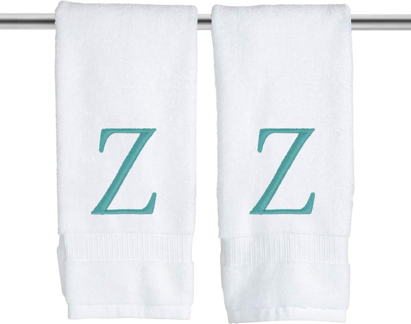 Decorvo منشفة اليد monogram teal للحمام - جودة الفندق الأولية ذات جودة زخرفية مزخرفة مزخرفة بمنشفة فاخرة للمسحوق - Gots Organic Certified - مجموعة من أحرفين z  - Image 1
