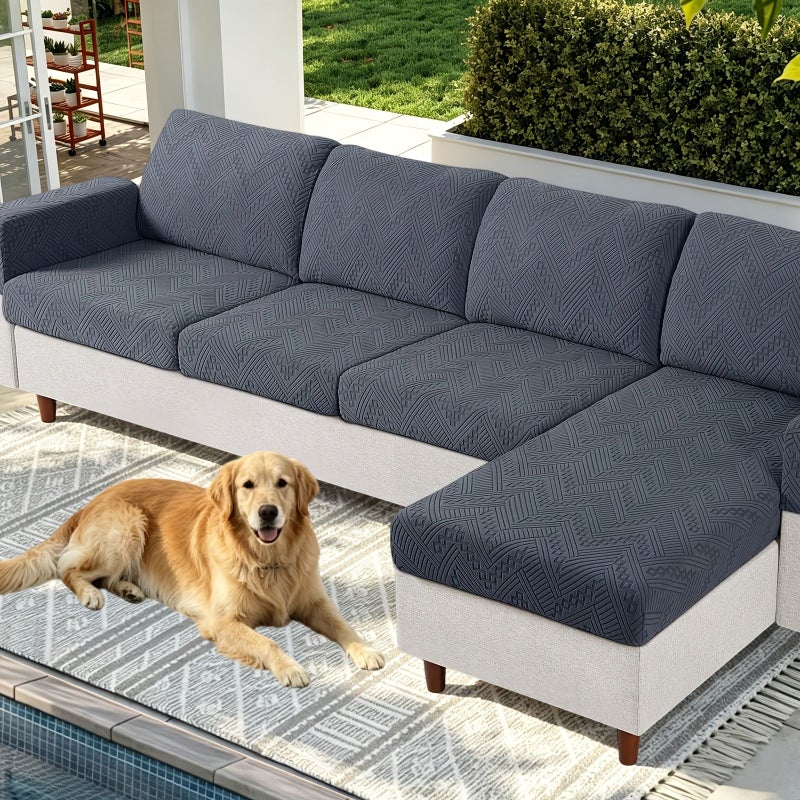 2 PC Armrest Cover Gray Blue Stretch Sofa Slipcover Soft Elastic Bottom Non Shift Machine Washable Hand Washable Furniture Protector for Living Room - Image 2
