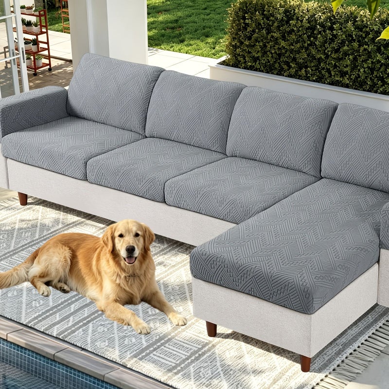 2 PC Armrest Cover Gray Blue Stretch Sofa Slipcover Soft Elastic Bottom Non Shift Machine Washable Hand Washable Furniture Protector for Living Room - Image 1