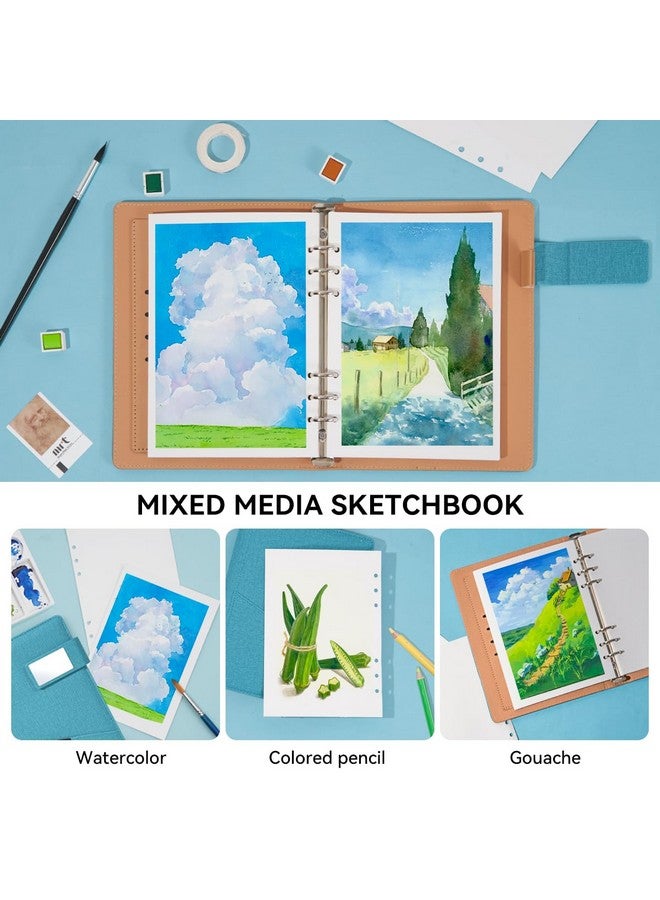 Lightwish Watercolor Sketchbook,100% Cotton Acid Free Watercolor Journal,300Gsm/140Lb Hot Press Watercolor Paper For Artists,Adults,Students,20 Sheets,9.25 * 6.3 Inches(Cloth Blue) - Image 3