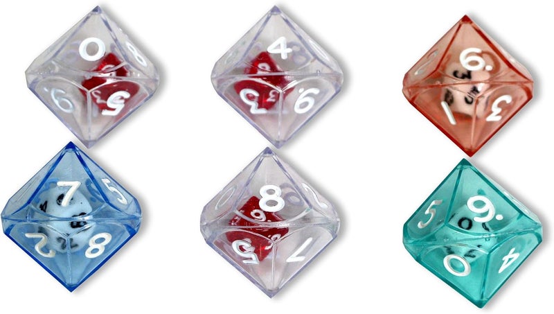 Koplow Games 10 Sided Double Dice Set - Clear Outer Die with Colorful Inner Dice