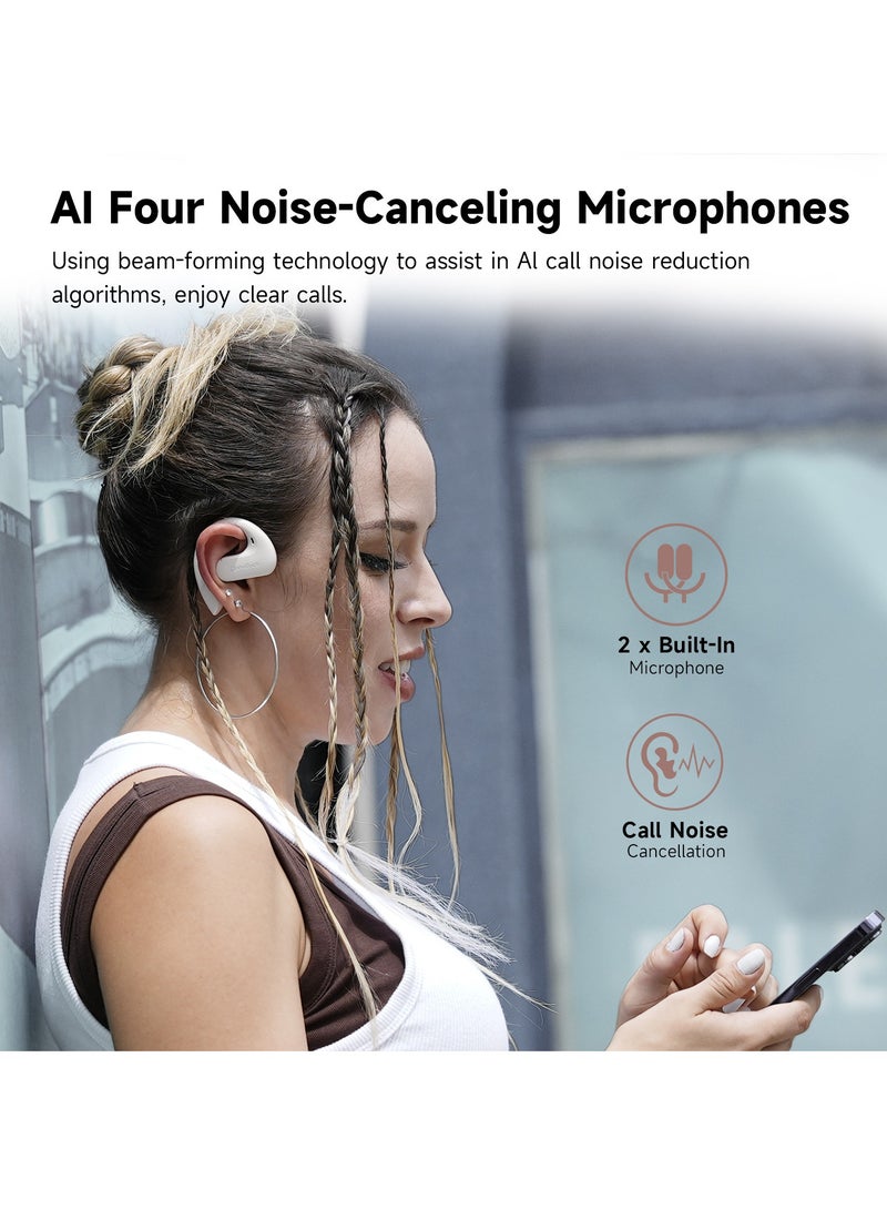 OpenRock Open Ear Headphones, Wireless Hanging Earphones, Bluetooth 5.2 Dual Microphone Call Noise Reduction, 7800 Mah Ultra-Long Standby, Ipx5 Waterproof, Suitable For Outdoor Sports White - Image 4