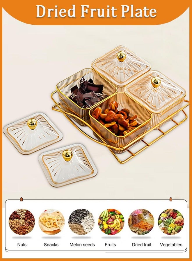 Dried Fruit Box Snack Serving Tray Divided Snack Plate Candy Nut Serving Container Set With Metal Rack Snack Fruit Candy Plate Platter With Lid Divider Salad Food Nut Storage Tray Condiment Tray Rack Set  - Image 1