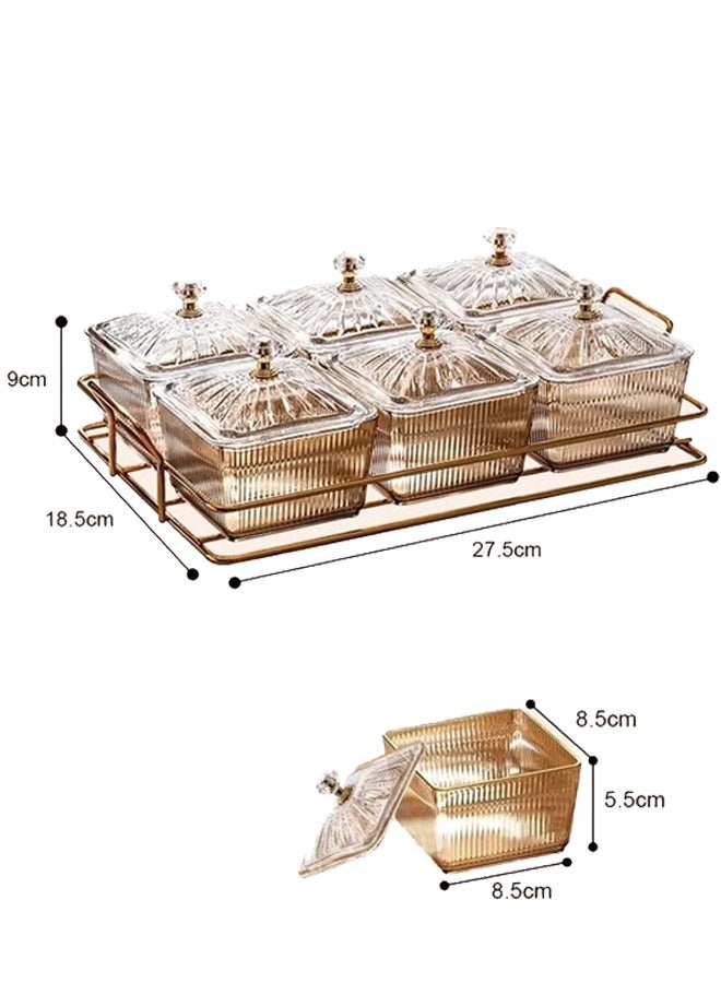 Dried Fruit Box Snack Serving Tray Divided Snack Plate Candy Nut Serving Container Set With Metal Rack Snack Fruit Candy Plate Platter With Lid Divider Salad Food Nut Storage Tray Condiment Tray Rack Set  - Image 2