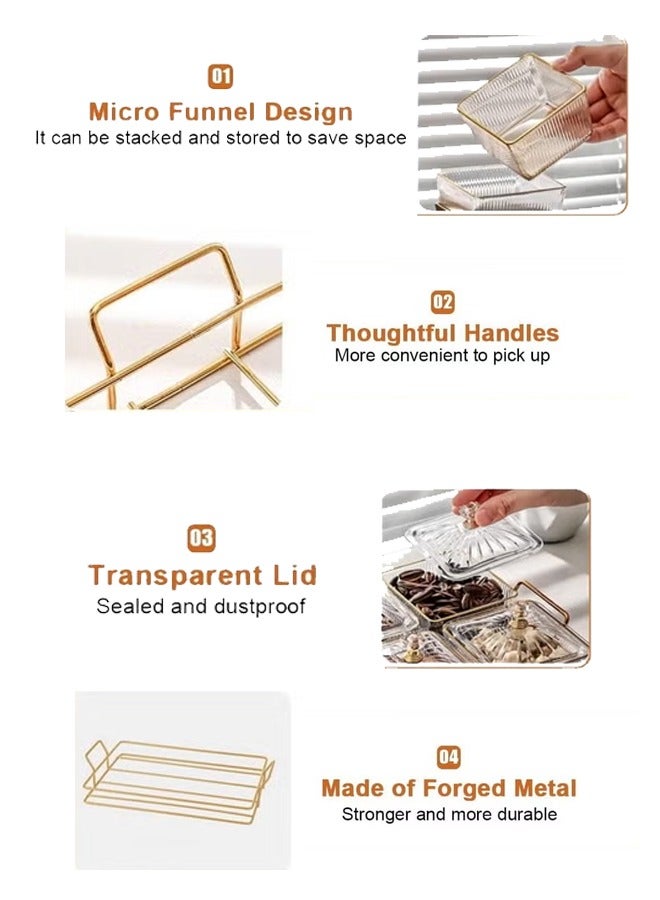 Dried Fruit Box Snack Serving Tray Divided Snack Plate Candy Nut Serving Container Set With Metal Rack Snack Fruit Candy Plate Platter With Lid Divider Salad Food Nut Storage Tray Condiment Tray Rack Set  - Image 5