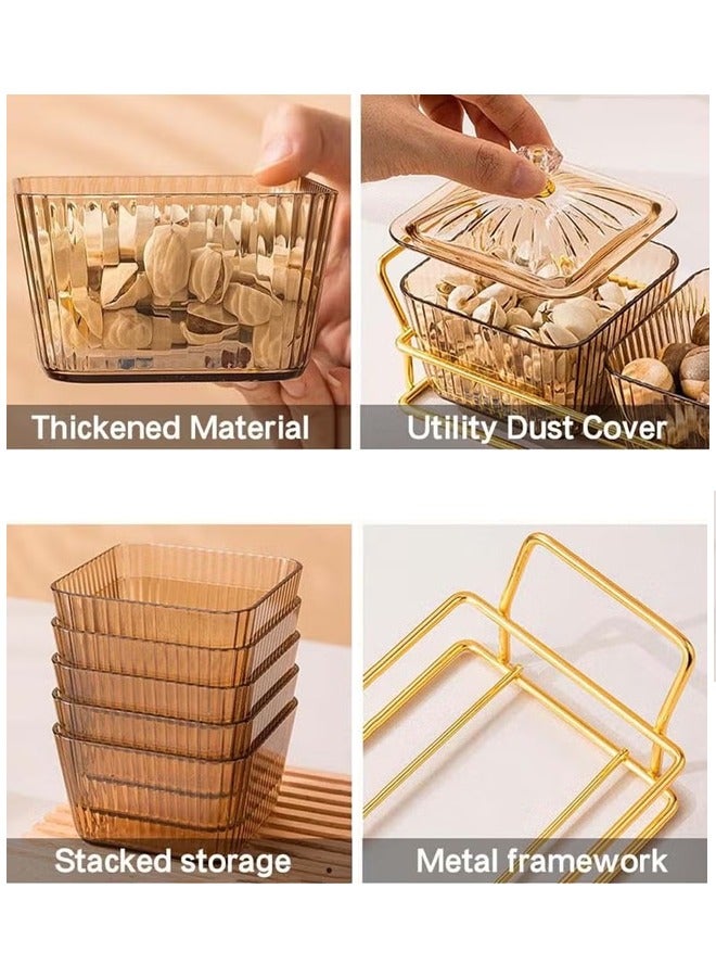 Dried Fruit Box Snack Serving Tray Divided Snack Plate Candy Nut Serving Container Set With Metal Rack Snack Fruit Candy Plate Platter With Lid Divider Salad Food Nut Storage Tray Condiment Tray Rack Set  - Image 4