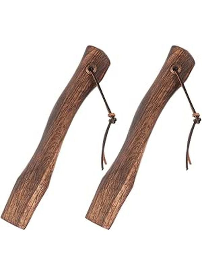 2pcs Wooden Axe Handle Replacement 26cm Curved Grip with Leather Strap for Camping Gardening Tool Repair - Image 1