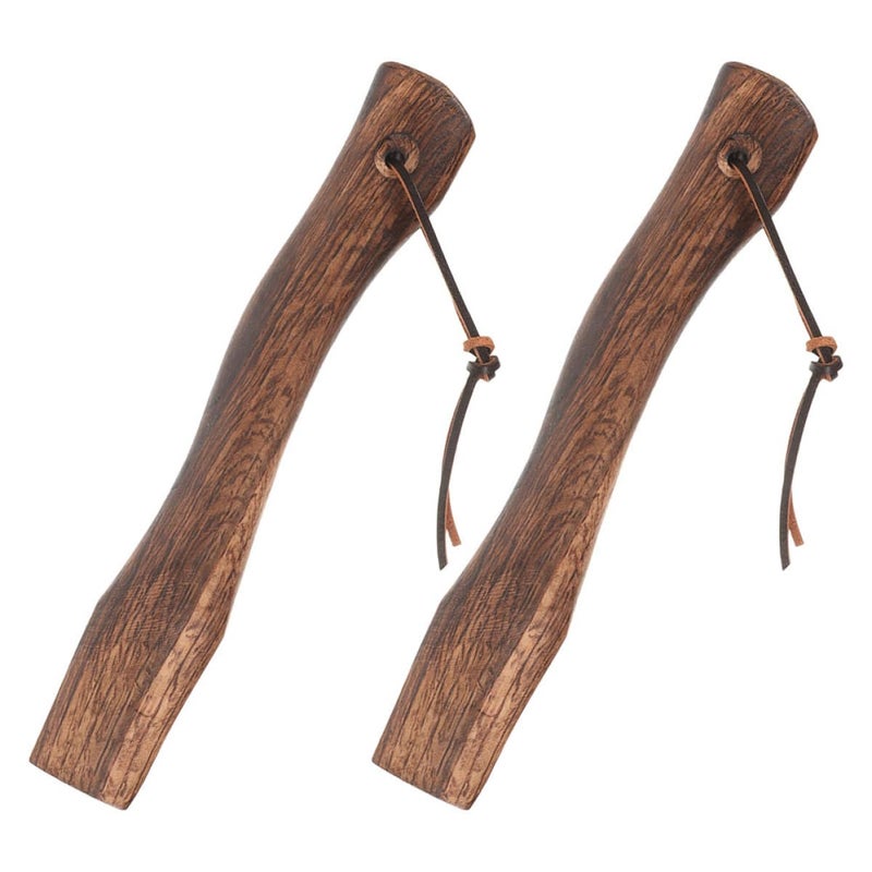 2pcs Wooden Axe Handle Replacement 26cm Curved Grip with Leather Strap for Camping Gardening Tool Repair - Image 2