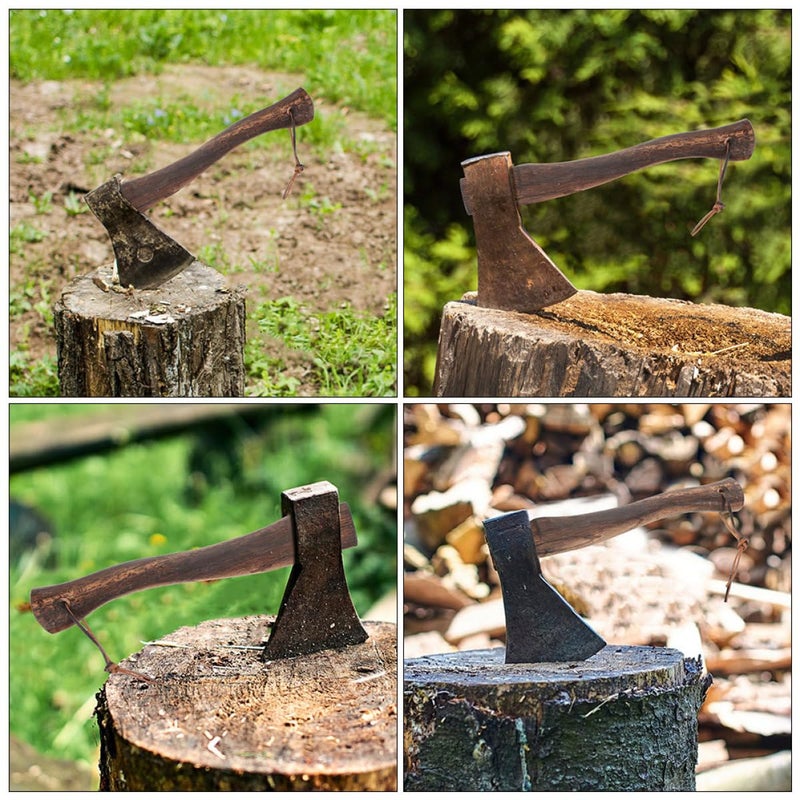 2pcs Wooden Axe Handle Replacement 26cm Curved Grip with Leather Strap for Camping Gardening Tool Repair - Image 5