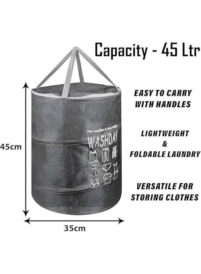 Round Fabric Laundry Basket, Foldable Waterproof Storage Basket with Zippered Lid Perfect for Clothes, Toys and Space Organization 40 x 49 cm - Grey - Image 4