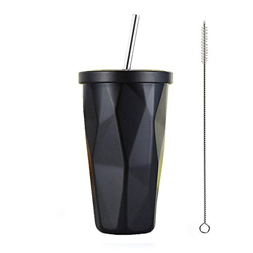 Not Available Stainless Steel Diamond Shape Double Wall Vacuum Mug - 500ml, Black/Lid and Straw Included/Gifting for Birthday/Christmas/New Year/Thanksgiving - Image 1