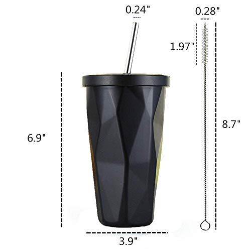 Not Available Stainless Steel Diamond Shape Double Wall Vacuum Mug - 500ml, Black/Lid and Straw Included/Gifting for Birthday/Christmas/New Year/Thanksgiving - Image 5