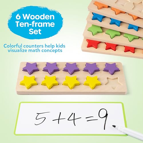 SYNARRY Wooden TenFrame Set Math Manipulatives for Kindergarten Classroom Elementary 1st 2nd Grade Montessori Toys Gifts for 38 Addition and Subtraction Counters Math Games for Kids Ages 68 - Image 5