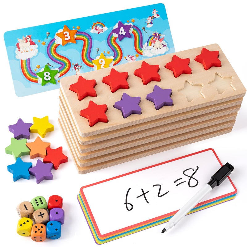 SYNARRY Wooden TenFrame Set Math Manipulatives for Kindergarten Classroom Elementary 1st 2nd Grade Montessori Toys Gifts for 38 Addition and Subtraction Counters Math Games for Kids Ages 68 - Image 2