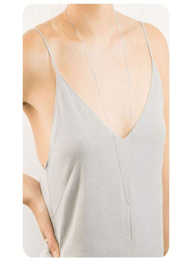 CULOVITY Simple Long Necklace Earrings Set Vertical Bar Pendant Necklaces Bar Drop Earrings Lariat Chain for Women, 2.4" Pendant 35" Chain Silver-Plated - Image 5