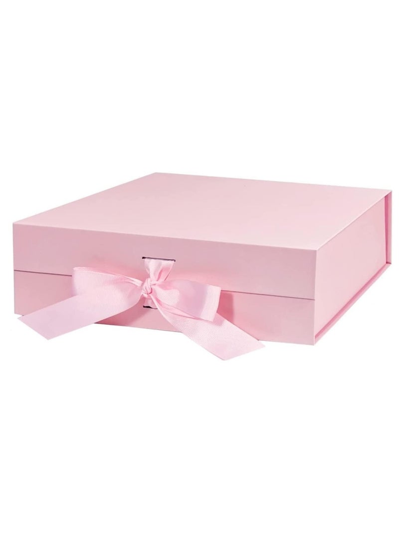 Luxury Magnetic Gift Box, Pink Medium Gift Box with Ribbon, Folding Gift Box for Presents With Magnetic Lid, Suitable for Festival, Birthday, Anniversary, 26x19x8 cm - Image 1