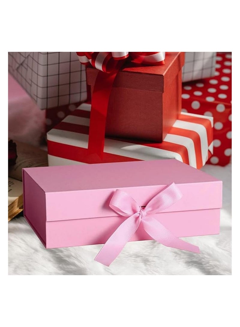 Luxury Magnetic Gift Box, Pink Medium Gift Box with Ribbon, Folding Gift Box for Presents With Magnetic Lid, Suitable for Festival, Birthday, Anniversary, 26x19x8 cm - Image 3