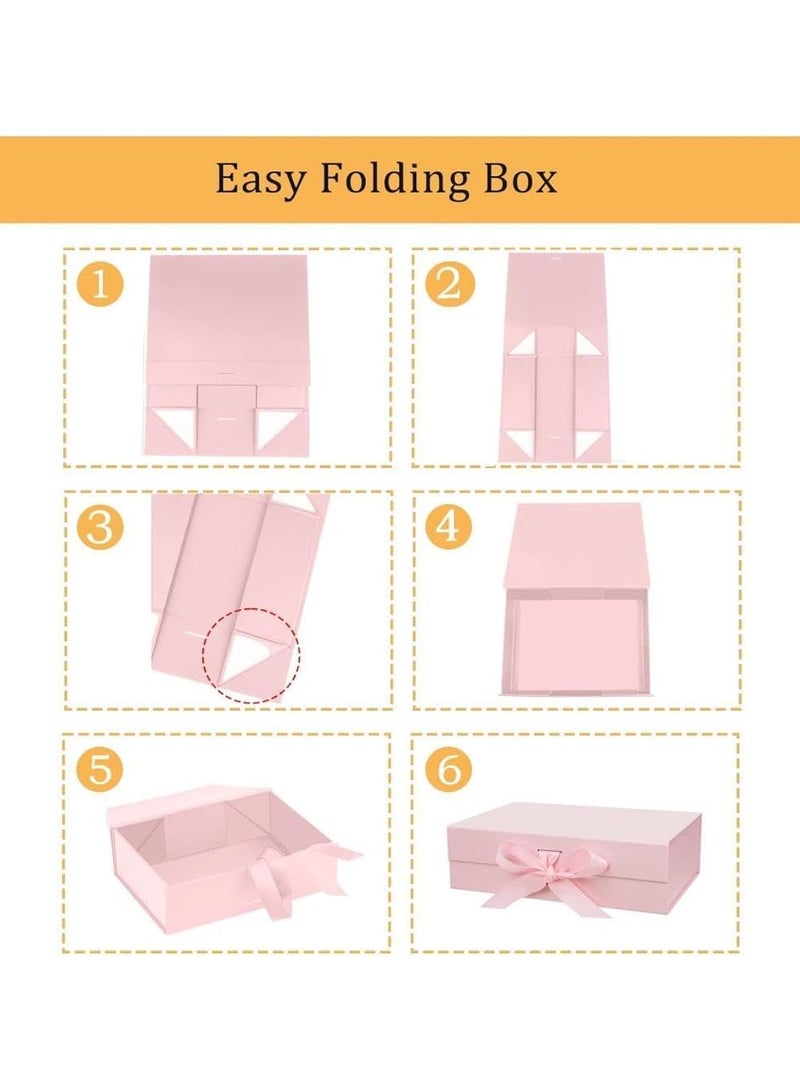 Luxury Magnetic Gift Box, Pink Medium Gift Box with Ribbon, Folding Gift Box for Presents With Magnetic Lid, Suitable for Festival, Birthday, Anniversary, 26x19x8 cm - Image 2