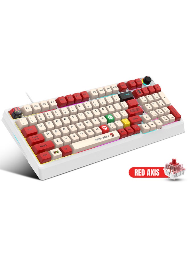 Generic - Wired Mechanical Keyboard K98 RGB Light Green Shaft 98 Key Full Key Non-impact E-sports Game Peripherals-Color:K61 White Mario Custom Red Shaft - Image 1