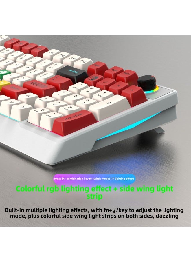 Generic - Wired Mechanical Keyboard K98 RGB Light Green Shaft 98 Key Full Key Non-impact E-sports Game Peripherals-Color:K61 White Mario Custom Red Shaft - Image 1