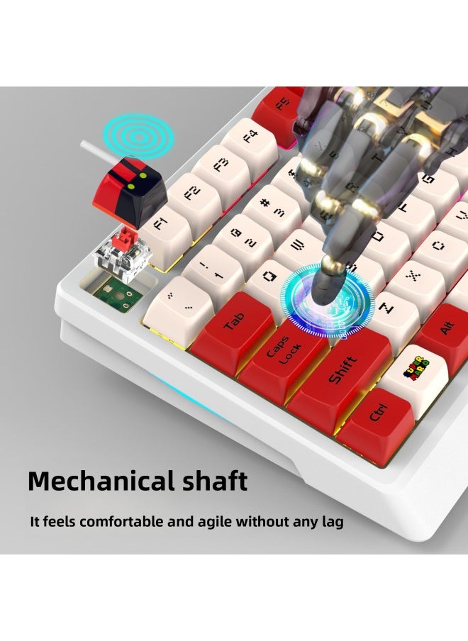 Generic - Wired Mechanical Keyboard K98 RGB Light Green Shaft 98 Key Full Key Non-impact E-sports Game Peripherals-Color:K61 White Mario Custom Red Shaft - Image 1