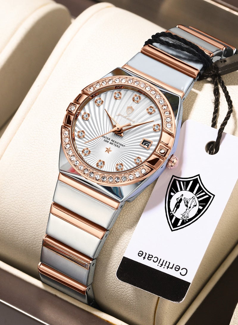 GOHUOS Women's Watch, Quartz Stainless Steel Water Resistant Analog Business Luxury Ladies Wrist Watch - 27mm - Image 1