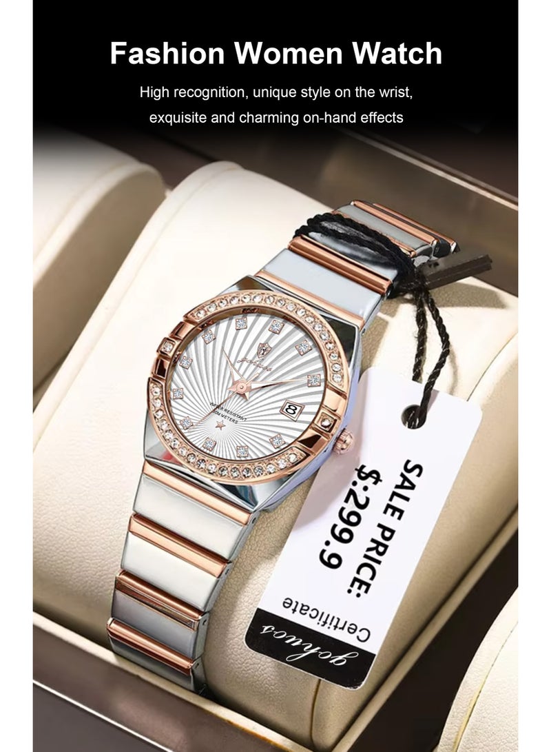 GOHUOS Women's Watch, Quartz Stainless Steel Water Resistant Analog Business Luxury Ladies Wrist Watch - 27mm - Image 4