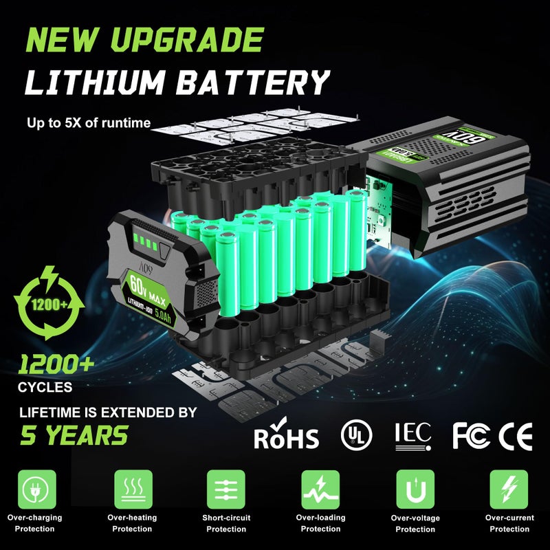 Xavito Replacement For Greenworks 60V Battery 5.0Ah  New Upgraded 5X Longer Runtime  Compatible With Greenworks 60V Cordless Power Tool  For Greenworks Pro 60V Battery Lb60A02 Lb60A03 Lb602 Lb6025 - Image 3