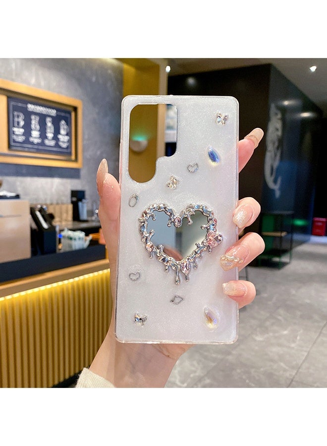 Wffo Compatible with Samsung Galaxy S23 Ultra Phone Case - 3D Heart Shaped Mirror Shiny Phone Case - Rhinestone Shiny Phone Case - TPU Shockproof Protective Phone Cover - Image 2
