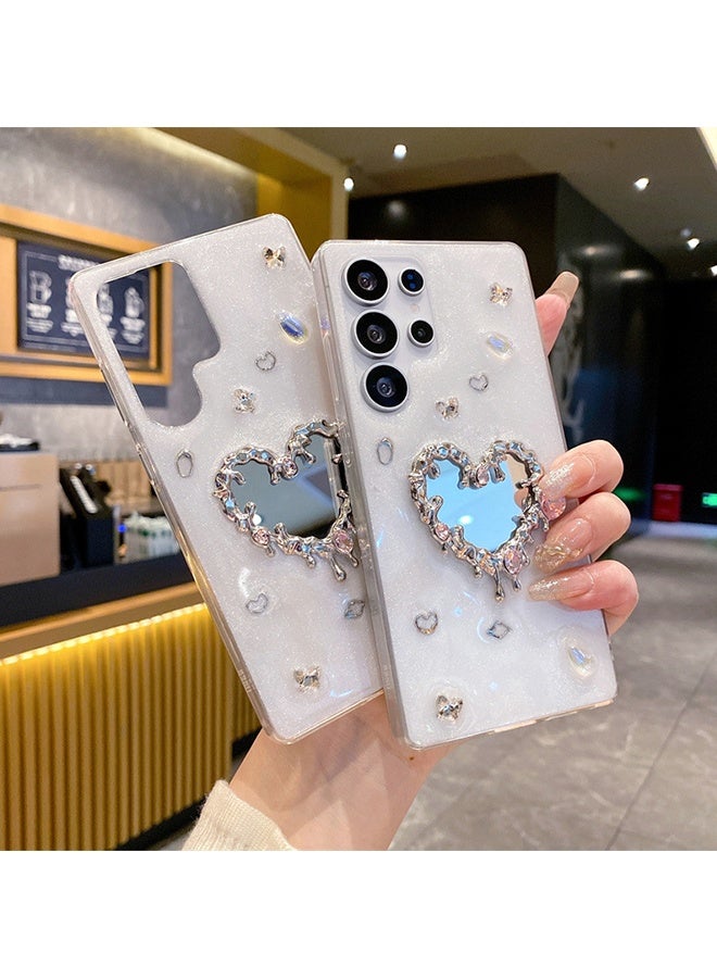 Wffo Compatible with Samsung Galaxy S23 Ultra Phone Case - 3D Heart Shaped Mirror Shiny Phone Case - Rhinestone Shiny Phone Case - TPU Shockproof Protective Phone Cover - Image 4