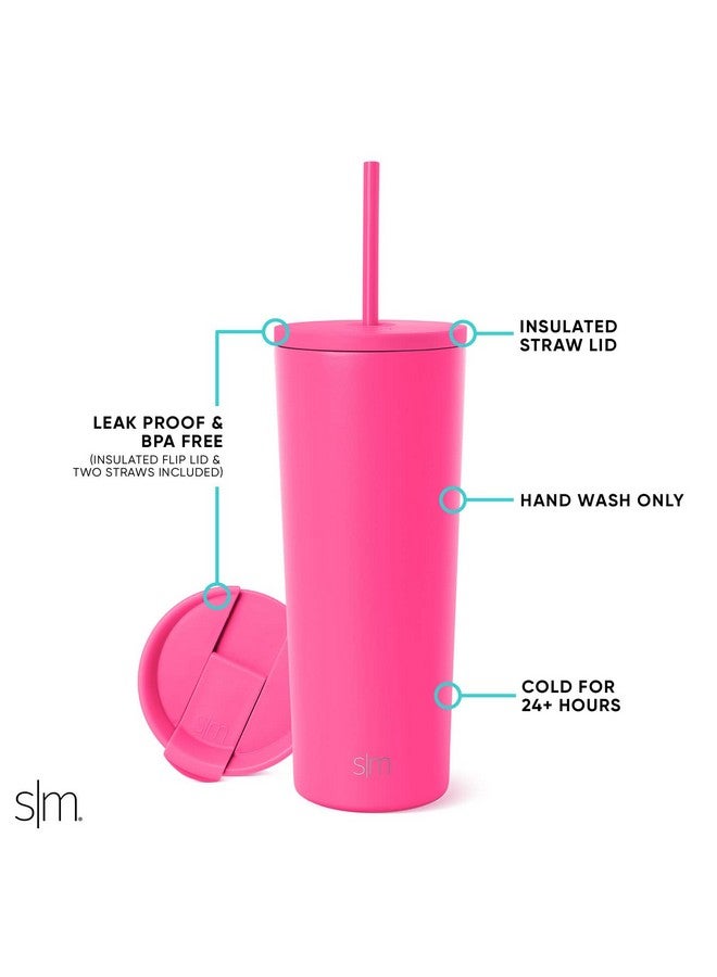 Simple Modern Simple Modern Insulated Tumbler with Lid and Straw | Iced Coffee Cup Reusable Stainless Steel Water Bottle Travel Mug | Gifts for Women Men Her Him | Classic Collection | 24oz | Raspberry Vibes - Image 2