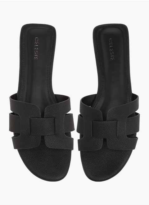 Womens Textured Slide Sandals With Slip-On Closure