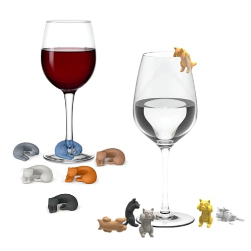 GCFTIFF Wine Charms Glass Markers,drinking buddies drink markers for glasses,Silicone Wine Glass Marking Label cup charm for Bar Party Cocktail Champagne Stem Glasses (12pcs Cat Shape) - Image 1