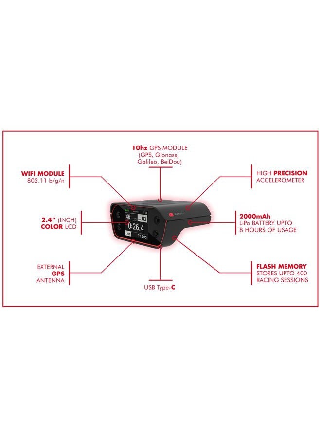 RACEBOX صندوق الأداء الرسمي RaceBox بتقنية GPS 10Hz مع تطبيق موبايل - مؤقت لفات السيارة ومقياس سحب - مسجل بيانات تسارع السباقات - Image 2