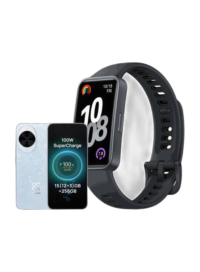 HUAWEI Nova 14 Dual SIM Crystal Blue 12GB  256GB 4G - Middle East Version & Band 10 Smartwatch, Compatible with iOS Android, Emotional Wellbeing Assistant, Fast Charging And Robust Battery Life, Comfortable Wearing, Pro-Level Sleep Analysis, Durable polymer case Black Bundle - Image 1