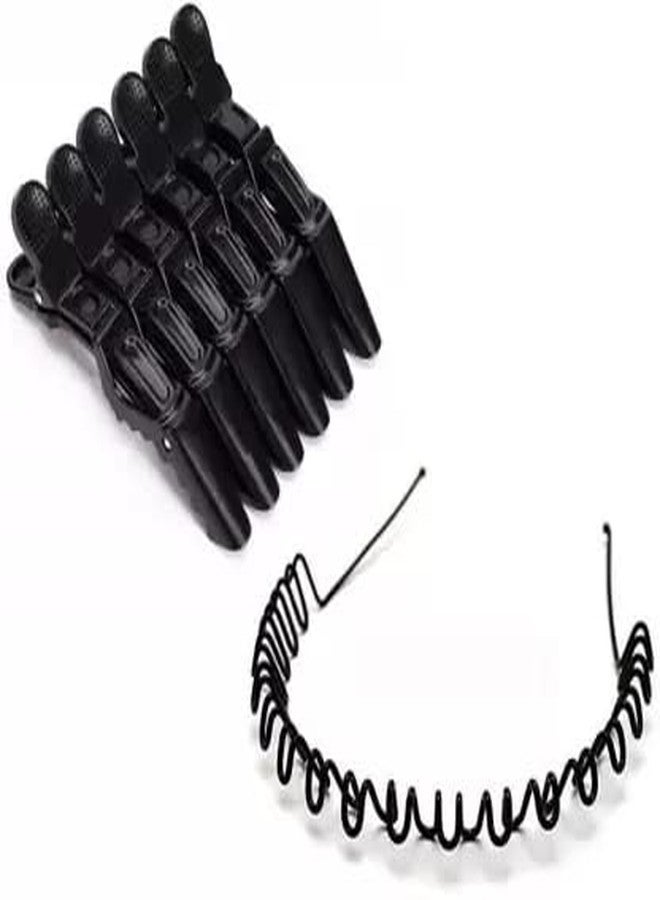 تايني ديل عرض مميز: 6 قطع من مشابك تثبيت الشعر بنقشة جلد التمساح مع ربطة شعر مموجة متعرجة (أسود) - Image 1