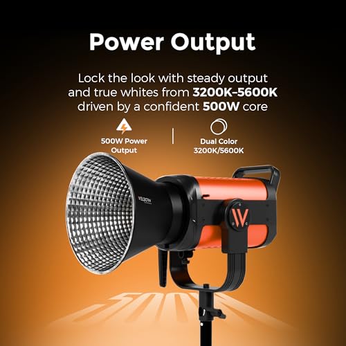WELBORN ويلبورن VL-500B ضوء LED COB ثنائي اللون مستمر مع تحكم عبر التطبيق، عاكس 18 سم، 500W – 3200K–5600K درجة حرارة لون قابلة للتعديل، يعمل بالطاقة المتناوبة، مثالي للتصوير الفوتوغرافي وتصوير الفيديو (500B) - Image 4